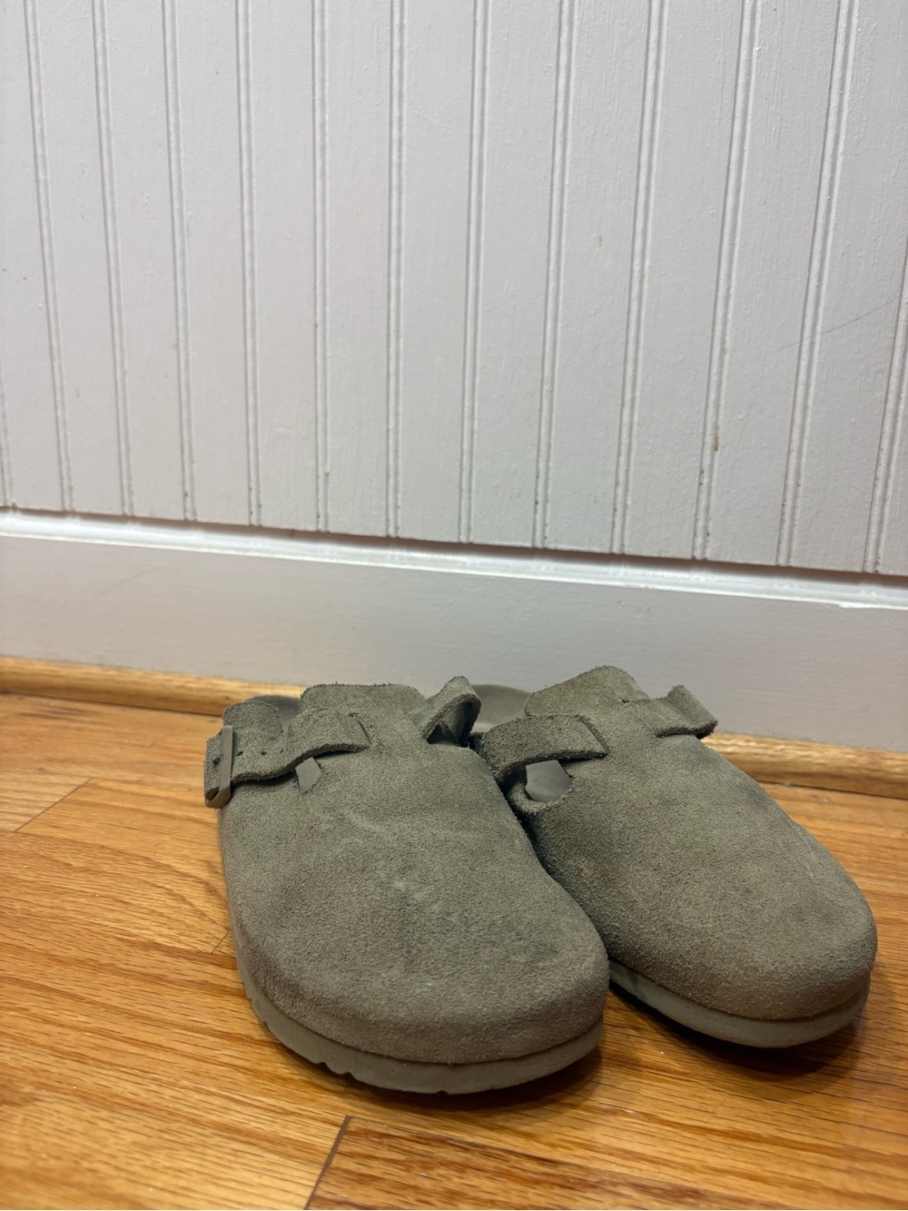 Birkenstock Suede Slip-On Clogs in Tan